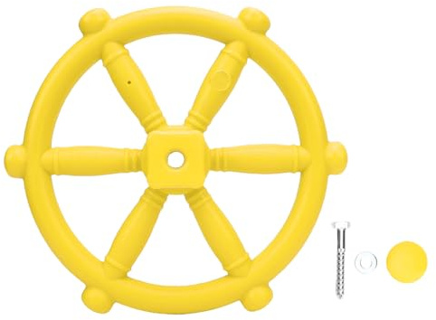 Miskall Pirate Ship Wheel Toy, Steering Wheel for Treehouse Outdoor Playhouse Backyard Playset Swing Set Playground Accessories Attachments (Yellow)