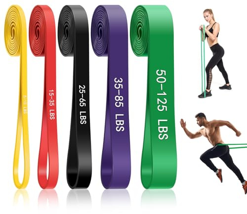 KINDLUME 5 Piezas Set de Bandas de Resistencia, Gomas Elásticas Musculación, Bandas Elásticas Musculación, Bandas Elásticas, con Niveles de Resistencia Distintos, para Entrenamiento en Casa, Fitness