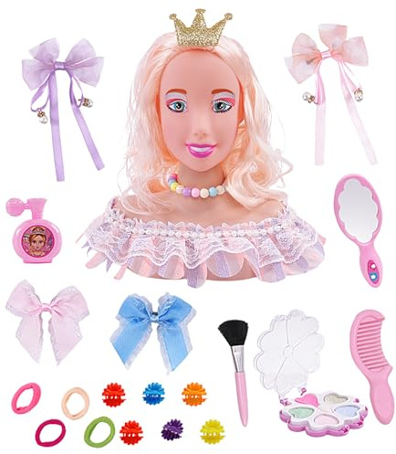 Testa Di Bambola Per Acconciature Per Bambini - Giocattolo Per Testa Di Per Trucco, Accessorio Per Giochi Di Finzione | Testine Per Trucco 20X, Bambola Per Acconciature Con Cosmetici E Accesso
