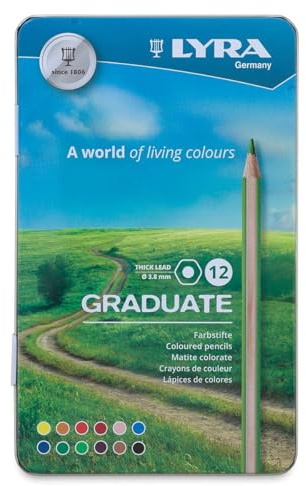 LYRA Graduate Permanent Buntstifte Metalletui 12 Stk. | Fine Art, sechskant, Buntstifte, Mine 3,8mm, sortierte Farben