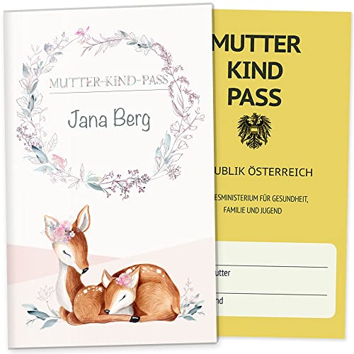 OLGS Mutter-Kind-Pass Hülle Rehkitz | schöne Geschenkidee zur Schwangerschaft Schutzhülle personalisierbar mit Namen (Schutzhülle für den österreichischen MuKi-Pass personalisiert, Lusy)