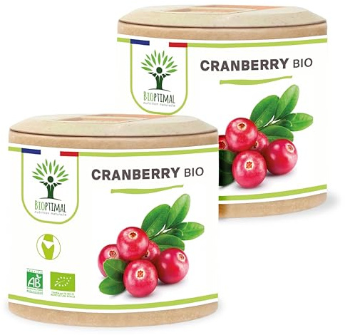 Cranberry Bio - Bioptimal - Complément Alimentaire - 100% Canneberge Sans Sucre - Infection Urinaire Cystite - 36mg de Proanthocyanidines Par Jour - Fabriqué en France - Certifié Ecocert - 120 gélules
