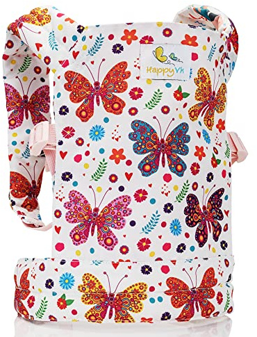HappyVk- Mochila Portamuñecas de Juguete para Niños Pequeños, Porta Muñecas- Muñeca Transporte Delantera y Trasera- con Bordado de Mariposa