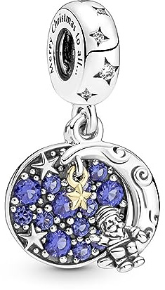 Pandora Weihnachtsmann auf dem Mond Doppelter Charm-Anhänger in Sterling-Silber und 14 Karat vergoldeter Metalllegierung mit Zirkonia, 769648C01