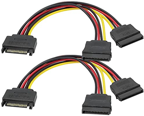 zdyCGTime SATA de 15Pines Cable Divisor de 1 punto 2 Y,Cable de Extensión interfaz SATA 1 Macho a 2 Hembra,Cable de alimentación de unidad óptica de disco duro de escritorio de 15 pines.(2Piezas)