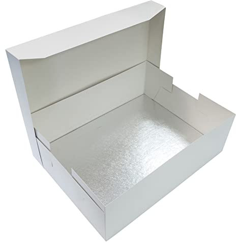 Culpitt 16 x 12 Cake Board & White Cake Box Combo | 5 Pack | Oblong Silver Fern Cake Drum With Matching Box, 0.5'' (13mm) Thick, Rectangular Cake Transport Set, 406 x 304mm- Pack Of 5