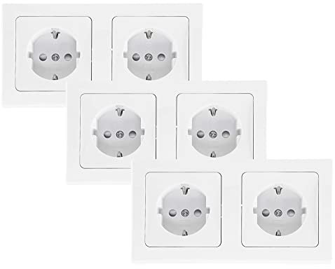 ChiliTec 2-fach Steckdose Unterputz Delphi 2x Schutzkontakt-Steckdosen mit Rahmen UP Einbau - Doppelsteckdose Anschluss Steckklemme 3 Sets Weiß