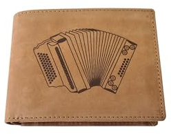 Generisch Steirische Harmonika Geldbörse aus echtem Wildleder braun – Portemonnaie mit Prägung – RFID Schutz – Geschenk für Harmonikaspieler & Musiker – Leder Geldbeutel mit vielen Fächern 12x10cm