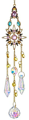 H&D HYALINE & DORA Crystal Icicle Prisms Suncatcher,Hanging Glass Suncatcher for Window with Colorful Rhinestones,Glass Rainbow Maker for Home Decor