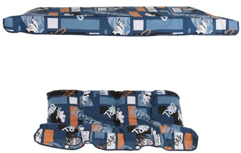 PATIO Auflagen Set mit Dach für Hollywoodschaukel Luna/Kate Polster 130 x 46 x 8/10 cm Sonnendach 175 x 95 cm Kissen moderner Muster blau orange weiß schwarz