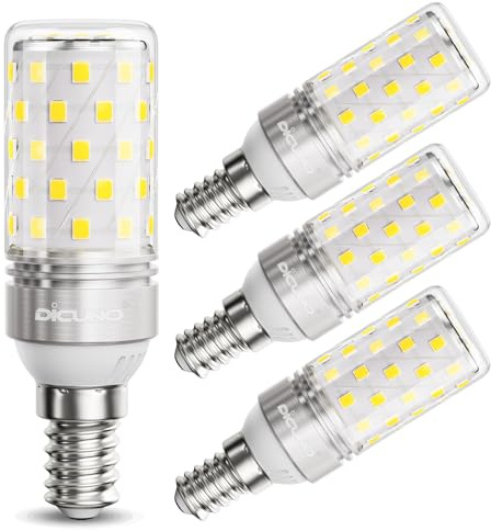 DiCUNO LED-lampa E14, 8W LED-majslampa motsvarande 100W halogenlampa, Kall vit 6000K, 1000LM, ej dimbar, liten skruvsockel E14 LED-majslampa, uppsättning om 4
