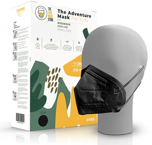 The Adventure Mask Schwarze kleine FFP3-Gesichtsmaske zum Einmalgebrauch mit Ohrschlaufen - Schachtel mit 10 Masken