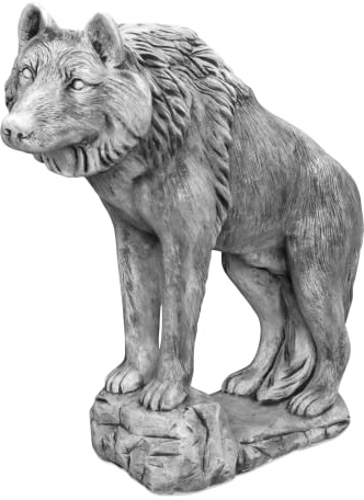 gartendekoparadies.de Detailgetreue Wolf Statue, Steinfigur, Grau, Frostsicher aus Steinguss für Außenbereich
