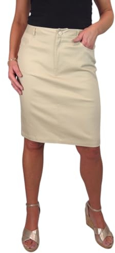 Paulo Due Women's Knee Length Stretch Chino Pencil Skirt Beige 10-20 (10)