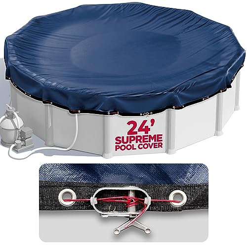 Bâche ronde de 7,3 m pour piscine hors sol, couverture de piscine hors sol, couverture de piscine d'hiver, protège les débris, résistante au froid et aux UV, maille suprême, bleu marine