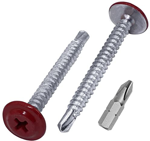 SKIR'CO (40 piezas) Tornillos autotaladrantes pintados 4,2 x 40 mm, Tornillo para chapa, cabeza PH (Rojo Pardo RAL 3011)
