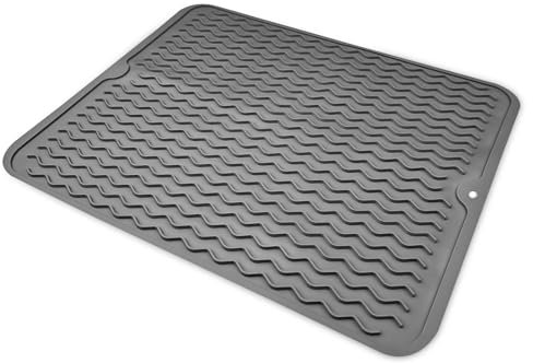 Newpop Tappetino Scolapiatti Silicone, 40 cm × 30 cm Tappetino Drenante per Cucina, Tappeto Scolapiatti Cucina, Tappetino Drenante in Silicone per Cucine, Lavandini e Bagni (Grigio Scuro)