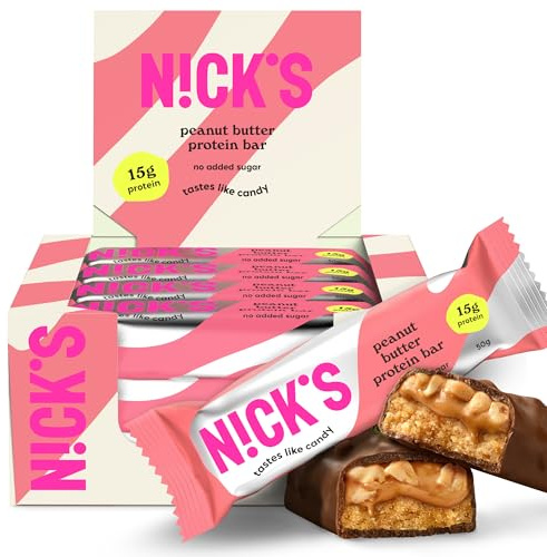 NICKS Keto Protein Bar Peanut Butter, 15 g Protein, 214 Calories, Low Carb Chocolate Snacks No Added Sugar Gluten Free (12 x 50 g)