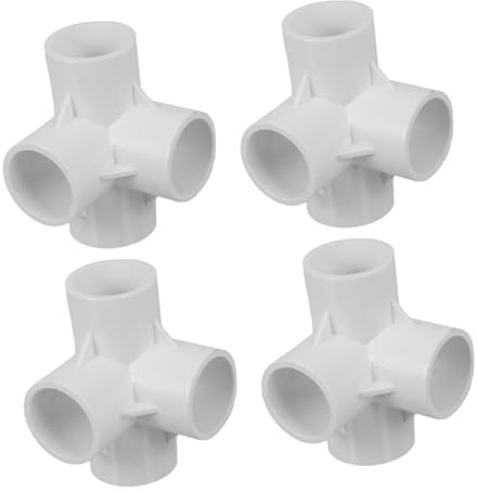 Housoutil Conector de Pvc de 4 Vías 32 Mm, Accesorio Unión para Tuberías de Fontanería, Resistente Corrosión y Heladas, 4 Piezas para Estructuras y Bricolaje en Jardinería y Muebles