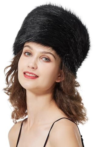 BEAUTELICATE Kunstpelz Mütze Damen Pelzmütze Winter Cossack Russische Mütze Kuschelig Fellmütze Warm für Reise Skifahren Schwarz Weiß