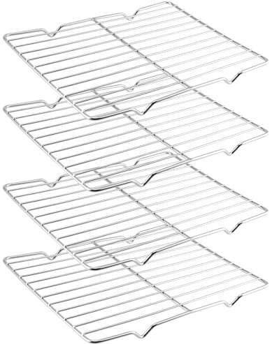 MUKLEI 4 Pack 10 × 8 x 0.8 Inch Metal Grate Cooling Rack, Stainless Steel Small Wire Cooling Rack, Rectangle Baking Cooling Rack for Cooking, Fits Small Toaster Oven, Dishwasher Safe
