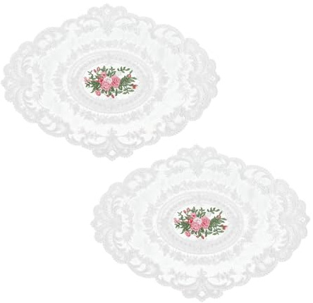 Rumyve 2pcs Vintage Lace Placemats,Handmade Cotton Crochet Doily Lace Placemats,and Coasters for Family Weddings