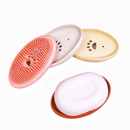 FENGZIZH 2PCS Silicone Soap Dish, Self-Draining Soap Holder for Shower & Bathroom, Non-Slip Dual-Purpose Design, Easy-to-Clean, Suitable for Home and Travel Use (Green+Brown)