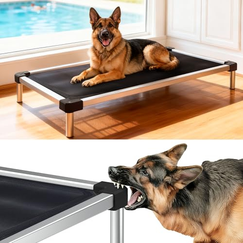 fxw TitanNest Chew-Proof Elevated Dog Bed, Raised Cot for Indoor/Outdoor/Camping Use, Durable & Waterproof Cooling Pet Bed for Large Dogs, 119.2cm L x 73.4cm W x 18.5cm H, Black