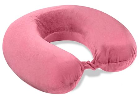 VELVETIO Memory Foam Neck Pillows for Sleeping, Lightweight U Shape Head Support Travel Pillow for Airplane, Soft Removeable Cover Ideal for Car & Office, Pink
