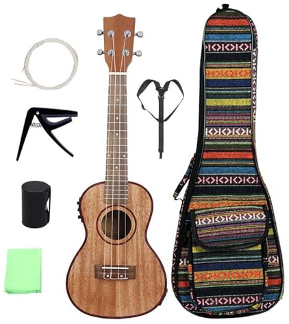 24-Zoll-Ukulele-Set, Kleine Gitarre Aus Sapeli-Holz, Mit Kapodaster, Sand-Hammergurt Und Aufbewahrungstasche Ukulele für Anfänger