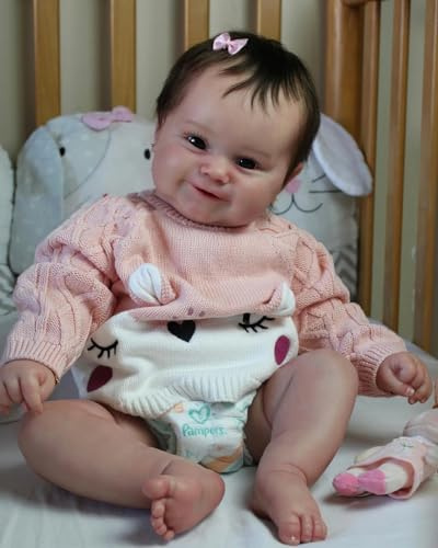 MineeQu 20 tum mjuk gosig kropp söt leende verklighetstrogna Reborn babydockor med rotat hår - så verkligen Newborn girl Dolls som ser verkliga ut och känns verkliga