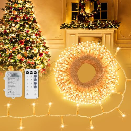 StarryEver Lichterkette Cluster Warmweiß mit Fernbedienung, LED Lichterkette Außen Batterie, 5M 100 LED Weihnachtsbaum Cluster Lichterkette, Lichterketten für Zimmer Schlafzimmer Balkon Garten