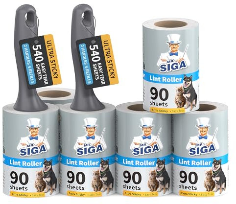 MR.SIGA Lint Rollers for Pet Hair Extra Sticky, 540 Sheets, Lint Remover for Clothing, Furniture, Pet Hair Remover with Easy Tear Sheets