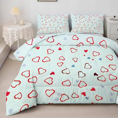 TMMDH Bettdecke 200x220 Ohne Bezug Nutzbar, Liebesdruck Bettdecken Waschbar Ganzjahresdecke Wathet 4 Jahreszeiten Steppdecke, Bettzeug Microfaser mit 2 Kissenbezug für Sommer Winter Doppelbett