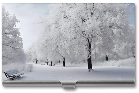 AQRJLPM Visitenkartenhalter mit weißem Schneebaum, Visitenkartenetui, Taschen-Kartenhalter, Metall, schmal, Namenskartenhalter, professionell, mehrere Brieftaschen, Kreditkarten-Ausweishülle für