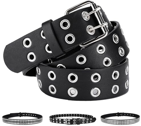 AUNGCSHE Punk Nietengürtel Damen und Herren, HerrenHip Hop Gürtel Damen, 110CM und 120CM Studded Belt für Jeans, Hosen, Gothic Rockwear, Punk Accessoires(Doppelte Auspufflöcher, 110)