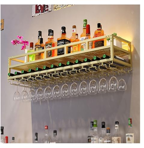 Botellero Vino Pared para Vinoteca Wine Rack Garrafeira De Vino Mueble Bar Mini para Casa Salon Barra Muebles Cocina Esquineras Pared con Soporte para Copas y Luz para Sala De Estar 60-150cm