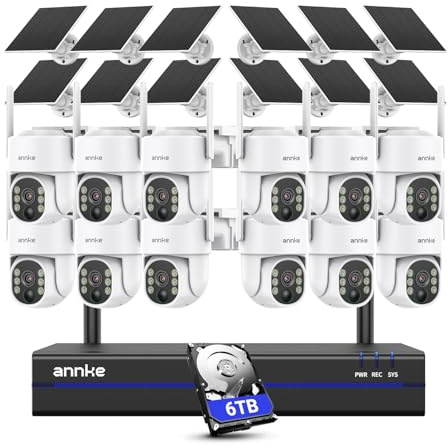 ANNKE 4MP Wireless Security Camera System, 16CH 4K NVR CCTV Camera System with 6TB HDD, 12PCS Solar Security Camera Outdoor, 360° Surveillance, Color Night Vision, 2-Way Audio, 2.4/5 GHz WiFi
