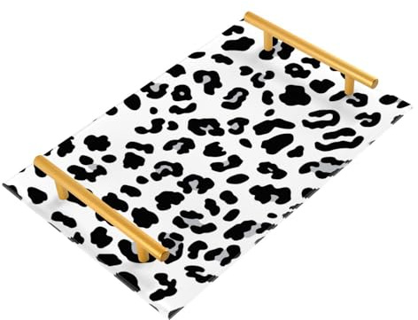 Bandejas de desayuno decorativas minimalistas con estampado de leopardo blanco y negro con asas, bandeja para servir té para joyas, perfumes, para llevar alimentos, charolas para servir café