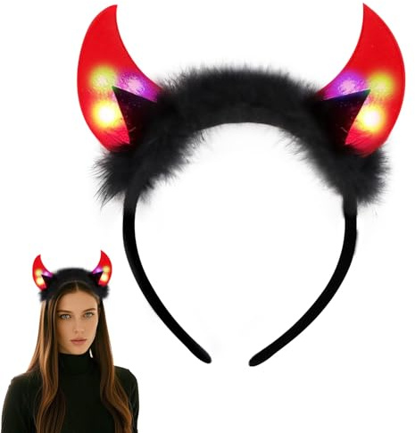Aitsite Teufelshörner LED, Teufel Hörner Leuchtend Haarschmuck Haarreifen Karneval Accessoire für Kinder Damen Herren, für Karneval Halloween Masquerade Party Foto Requisiten