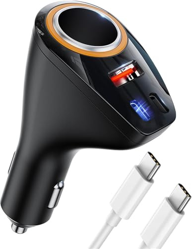 Cargador de Coche 4 en 1 [Dual PD30W+QC30W] Encendedor USB Distribuidor 12 V Cargador de Coche 170 W Carga rápida Mini USB Adaptador Enchufe para iPhone 17 16 Samsung S25 S24 Huawei GPS Dash cámara