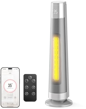 FLANUR Heizlüfter Energiesparend, 2000W PTC Keramik Heizlüfter mit Thermostat, ECO Modus, 12-Std.-Timer, Alexa & Google Assistant, Überhitzungs-Kippschut, 35dB leiser Elektroheizung, 1 Pack + 3 Modi