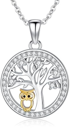 REDSUN 925 Sterling Silber Herz Eule Kette Damen 18K Vergoldet Two Tone Eulen Gold/Roségold/Schwarz Anhänger Schmuck Set für Freundin Frau Mutter Mädchen Tochter Geburtstag