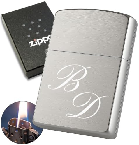 Personalisiertes Feuerzeug mit Gravur, hergestellt mit Zippo Sturmfeuerzeug Chrome Brushed, Geschenkidee für Männer, Papa, Freund (Initialen)