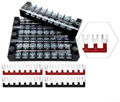 Vidonergy Morsettiera a 8 posizioni, 600 V, 25 A, scheda di distribuzione a doppia fila per circuito a terra, kit morsettiera a vite, con ponticelli preisolati e copertura protettiva (rame 2508)