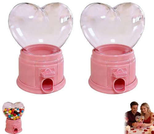Süßigkeitenspender, herzförmiger Süßigkeitenspender, kleine Süßigkeitenmaschine für Partygeschenke, ideal für Freunde, Familie, Lehrer und Valentinstagsaustausch, Rosa, 2 Stück