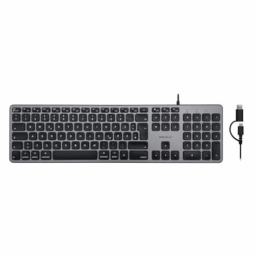 Dr. Bott UCZKEYHUBSG-DE Tastiera Mac, ultra sottile, 22 mm, hub USB-C/USB-A, tastierino numerico, 16 tasti funzione, grigio spaziale, layout tedesco QWERTZ