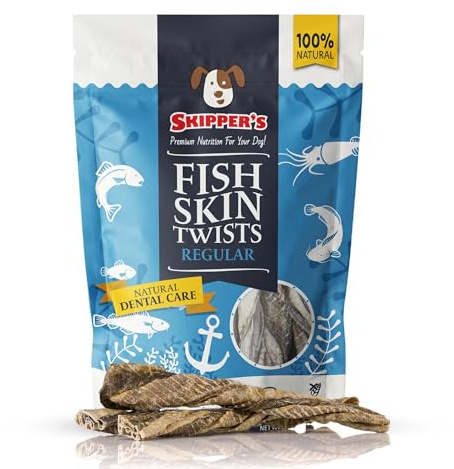 SKIPPER'S Fish Skin Twists Regular Dog Chews for Teeth 250g - Handmade & Gently Air- Dried - Healthy & Natural Dog Dental Sticks Long Lasting - Hypoallergenic & Grain Free