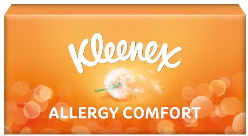 Kleenex Allergy Comfort Paper Tissues Box of 56 Tissues Orange Yellow Blue