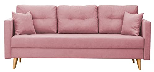 bonni Schlafsofa Lahti, Sofa mit Bettkasten und Schlaffunktionn, Klappsofa, Schlafcouch, Bettsofa, Couch vom Hersteller,Couch, Couchgarnitur, Sofagarnitur (Puderrosa)